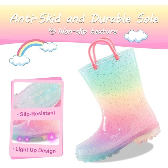 Kids Toddler Rain Boot Pink Gradient Polyvinyl Light Up Waterproof Patterns - Picture 2 of 6